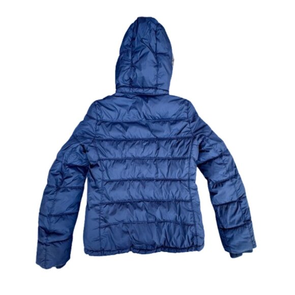 American Eagle Puffer Coat Navy Med Faux Fur Trimmed Detachable Hood - Picture 2 of 12